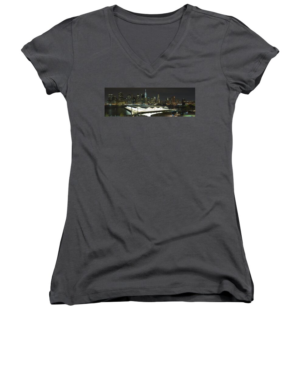 Landscape Women's V-Neck featuring the photograph A New York City Night by Theodore Jones