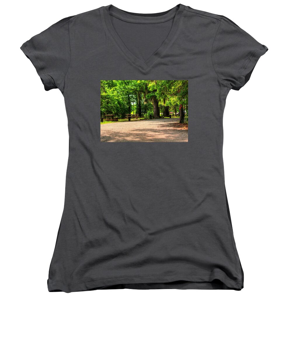 Park Women's V-Neck featuring the photograph A Place For Picnic by Ester McGuire