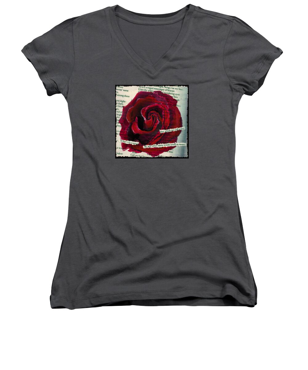 Rose Women's V-Neck featuring the painting A Rose by Any Other Name by Mary Benke
