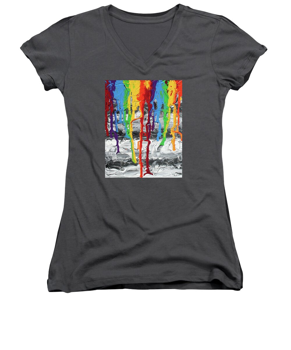 Nonobjective Art Women's V-Neck featuring the painting A Triumph of Color by Ric Bascobert