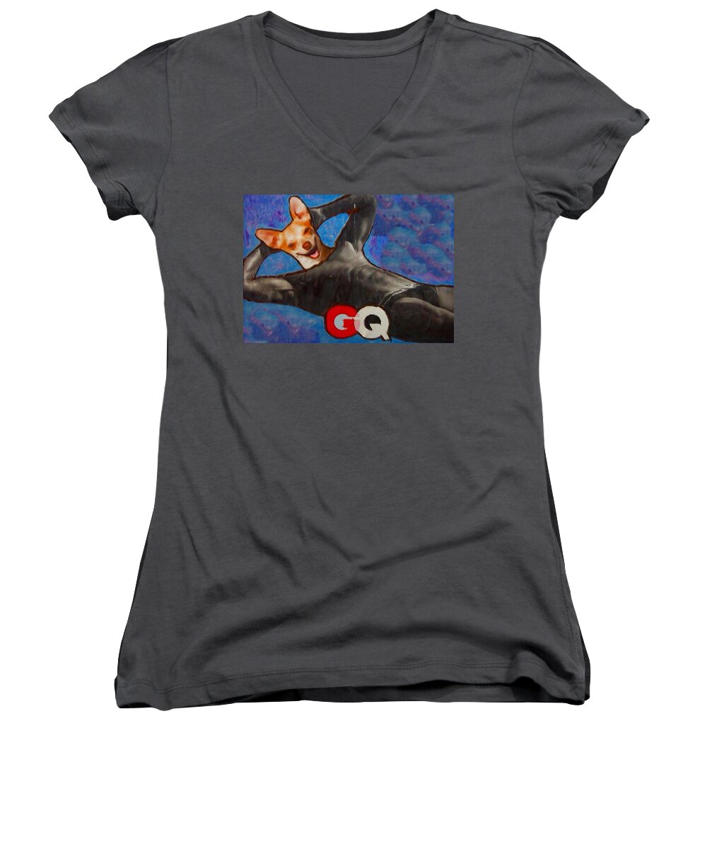 Professional Women's V-Neck featuring the painting A Woman's Best Friend by Lisa Piper