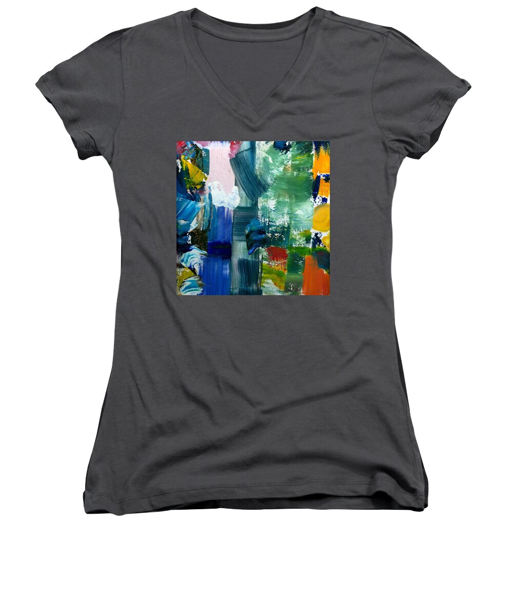 Abstract Collage Women's V-Neck featuring the painting Abstract Color Relationships lll by Michelle Calkins