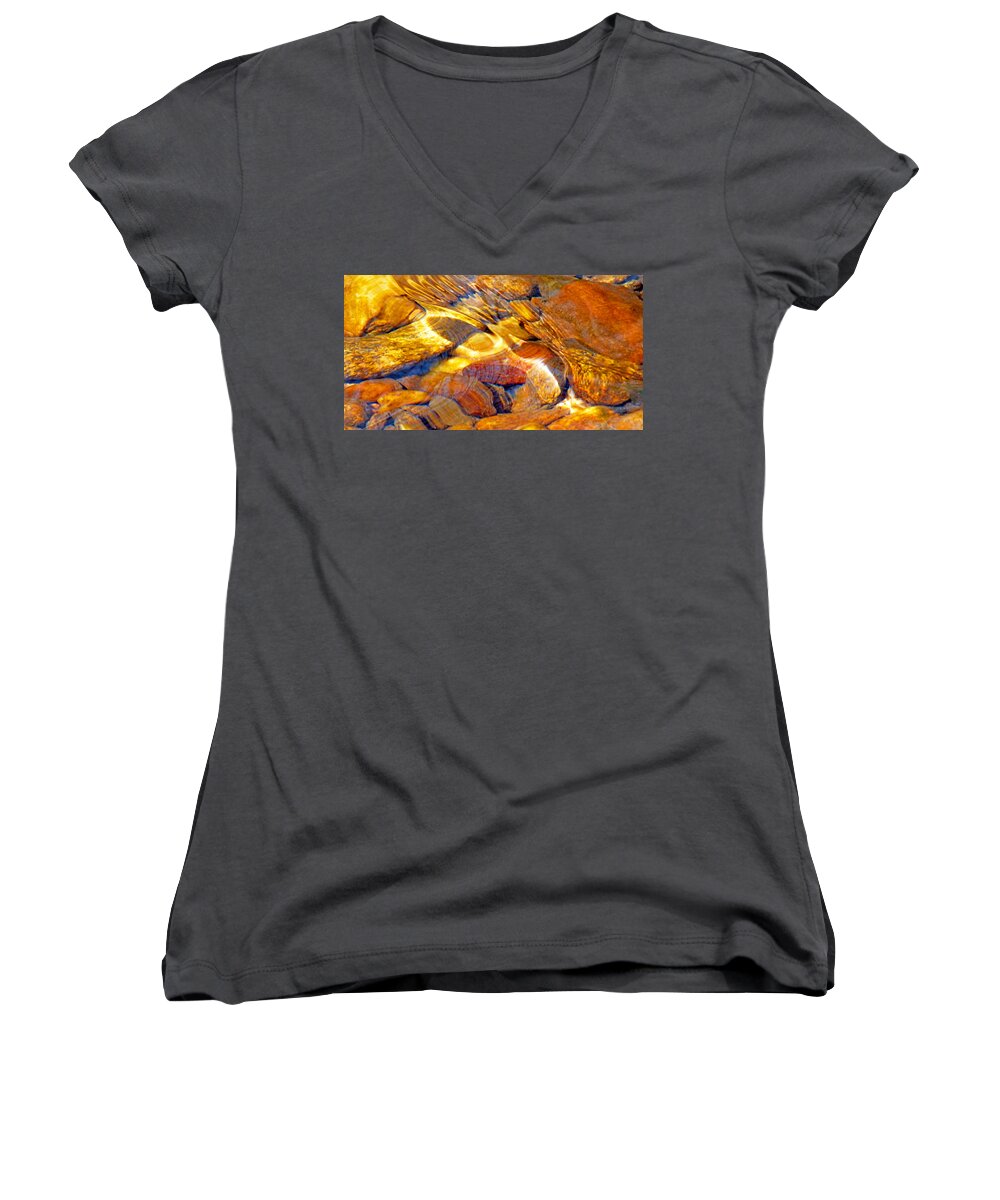 Duane Mccullough Women's V-Neck featuring the photograph Abstract Creek Water 4 by Duane McCullough