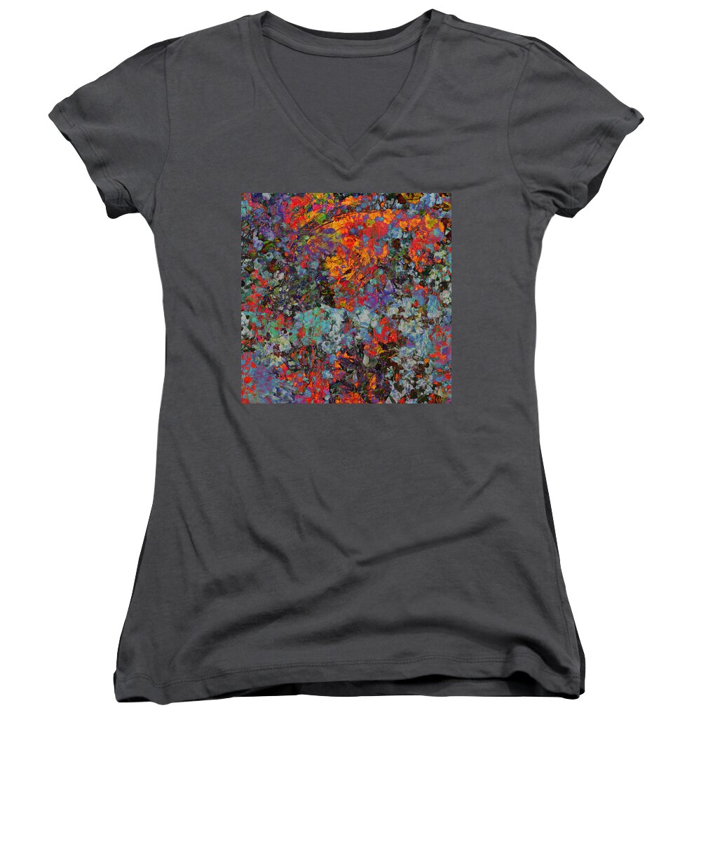 Ally White Women's V-Neck featuring the mixed media Abstract Spring by Ally White