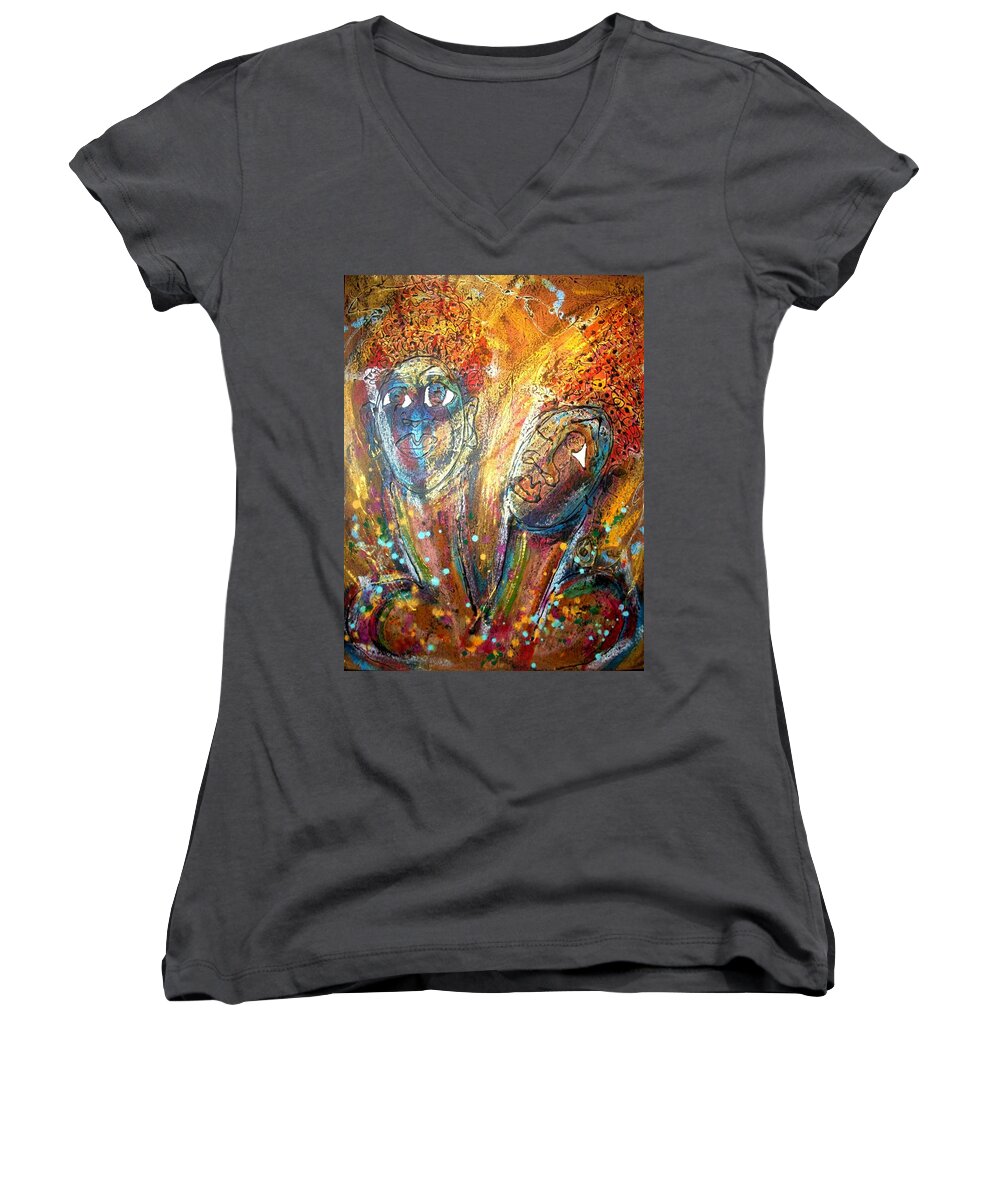Mixed Media Women's V-Neck featuring the painting Aces by Cleaster Cotton
