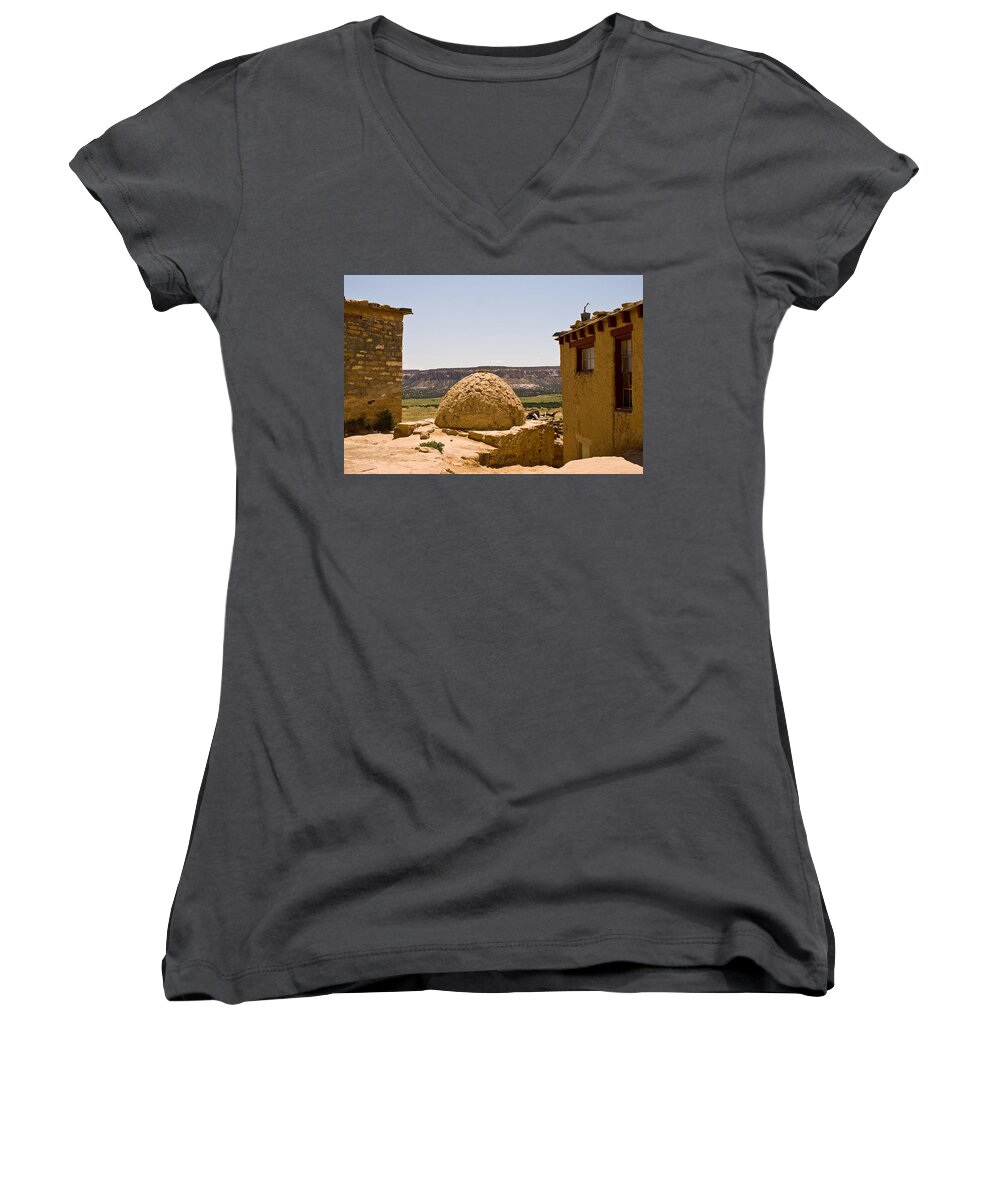 View Near The Oven On Acoma Pueblo Women's V-Neck featuring the photograph Acoma Oven by James Gay