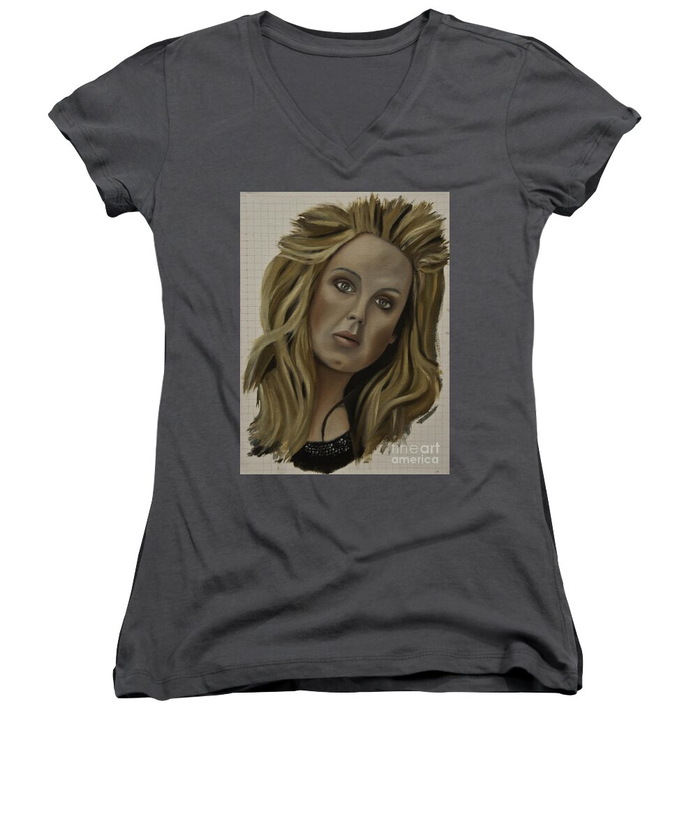 Adele Women's V-Neck featuring the painting Adele by James Lavott