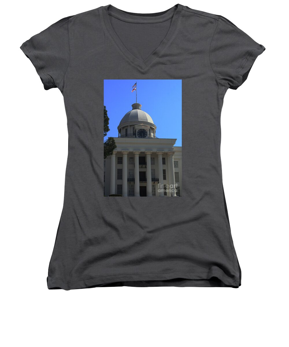 State Of Alabama Capital Building Women's V-Neck featuring the photograph Alabama State Capital Building by Lesa Fine