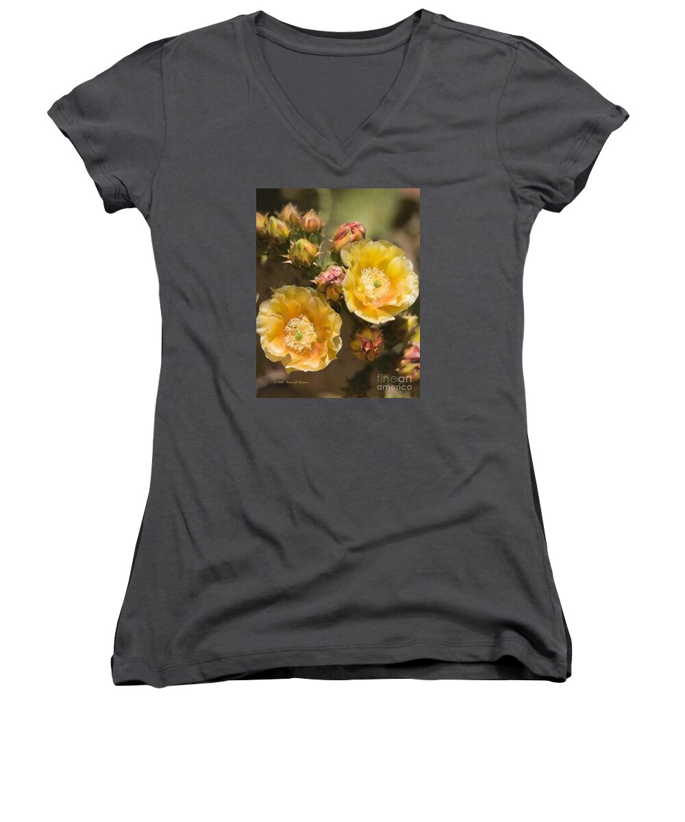 Vertical Women's V-Neck featuring the photograph 'Albispina' Cactus Blooms by Richard J Thompson 