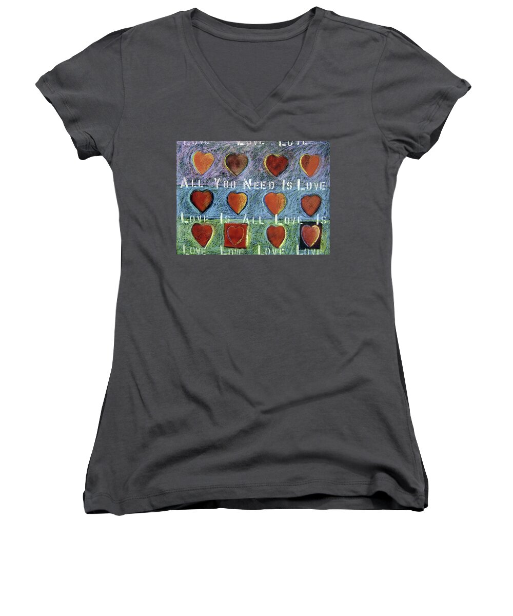 All Women's V-Neck featuring the painting All You Need Is Love by Gerry High