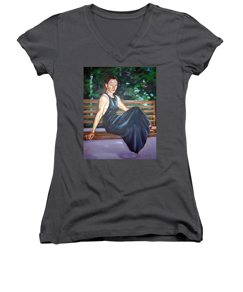 Sexy Women's V-Neck featuring the painting Allison two by Bryan Bustard