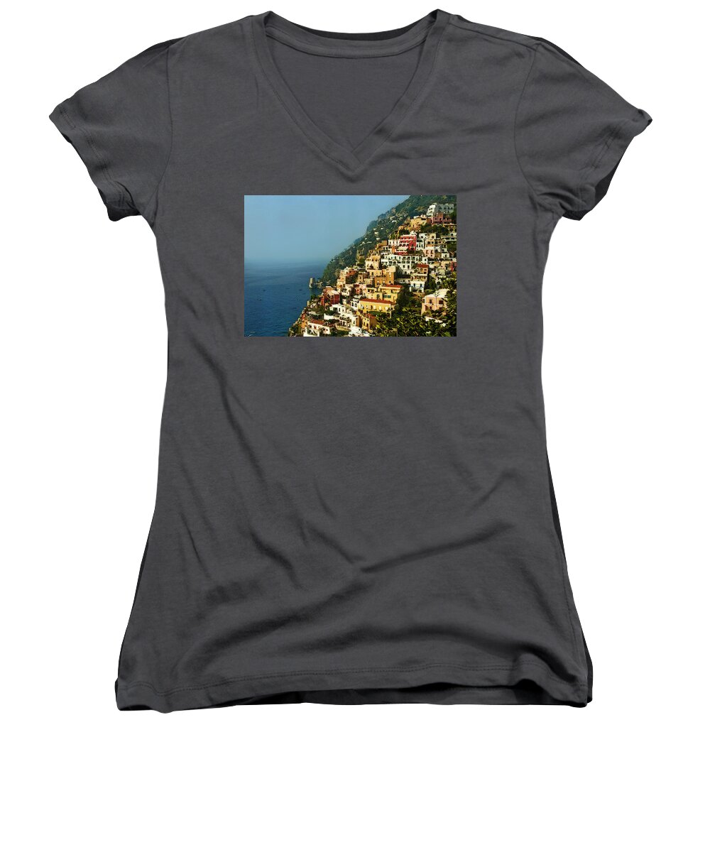 Positano Women's V-Neck featuring the photograph Positano Impression by Steven Sparks