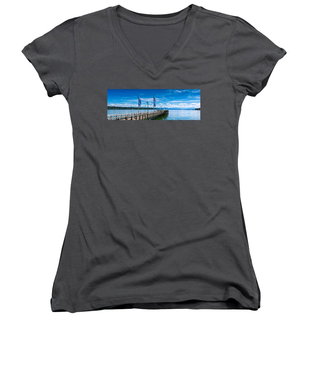 Zugspitze Women's V-Neck featuring the photograph Ammersee - Lake in Bavaria by Juergen Klust