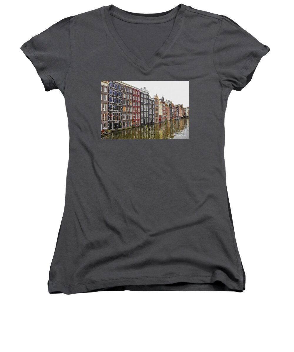 Amsterdam Women's V-Neck featuring the photograph Amsterdam houses by Patricia Hofmeester