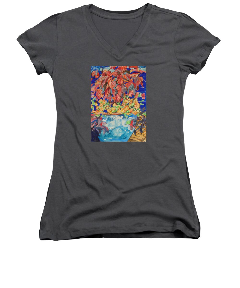 An Autumn Floral Women's V-Neck featuring the painting An Autumn Floral by Esther Newman-Cohen