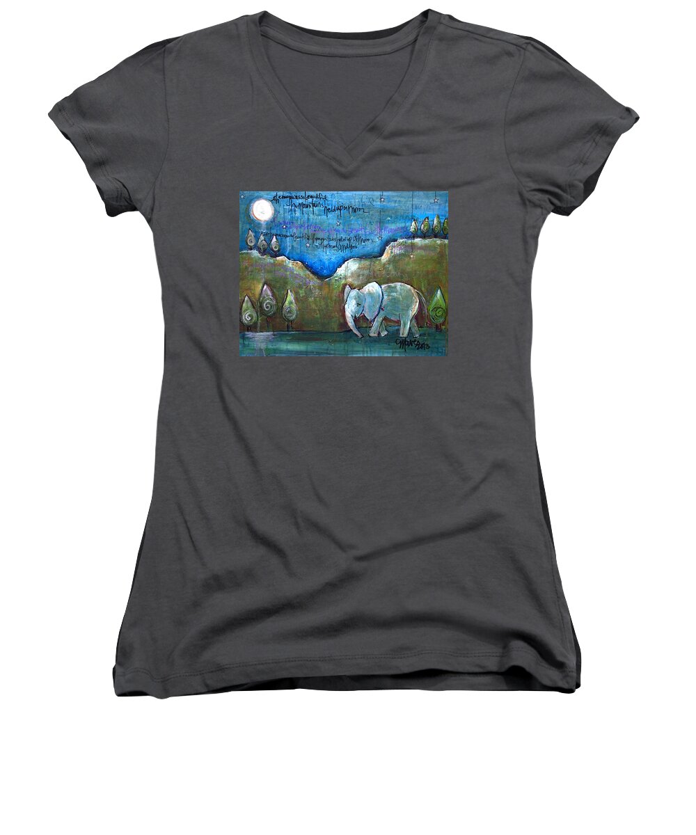 Elephant Women's V-Neck featuring the painting An Elephant for You by Laurie Maves ART