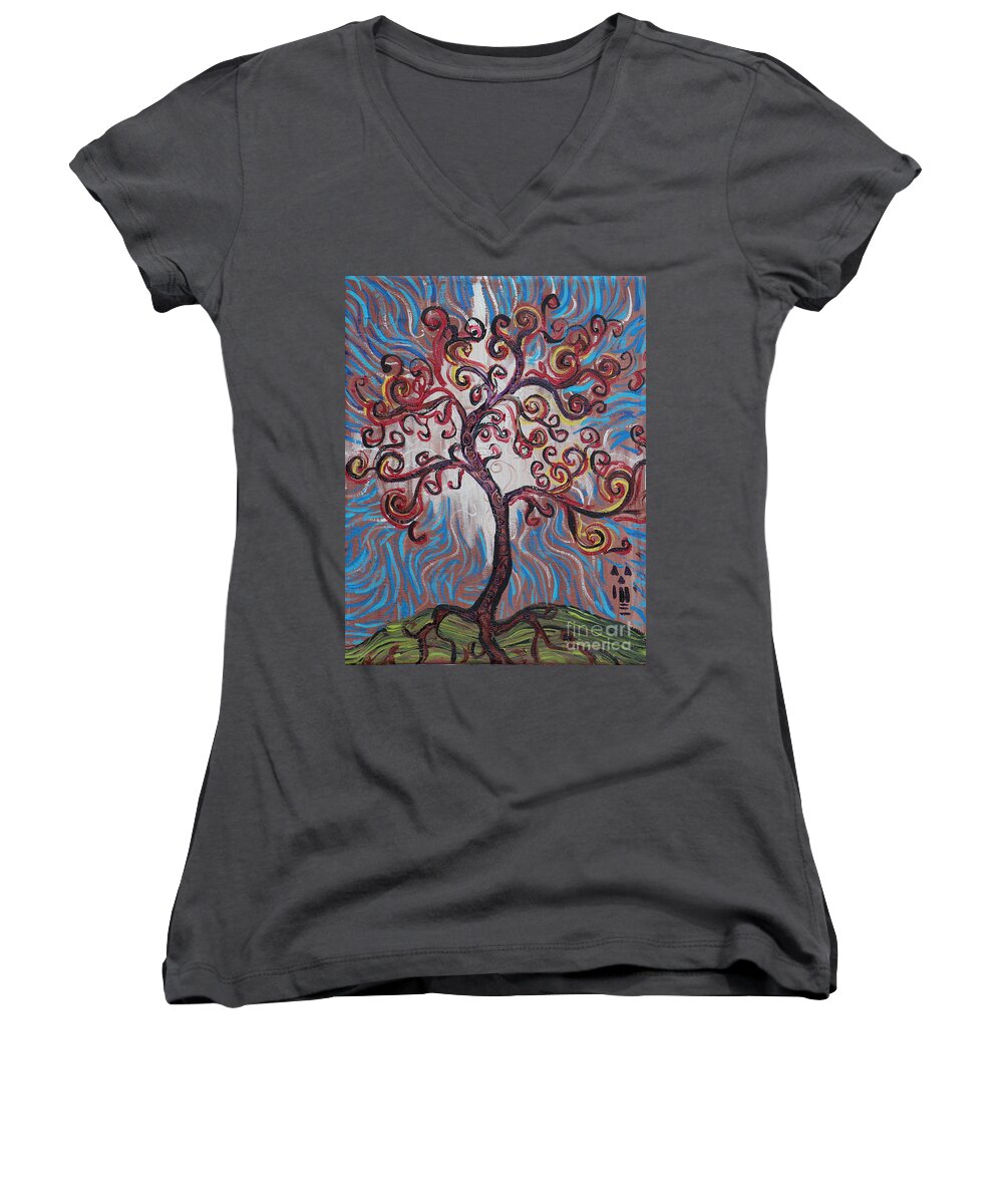 Squiggle Women's V-Neck featuring the painting An Enlightened Tree by Stefan Duncan