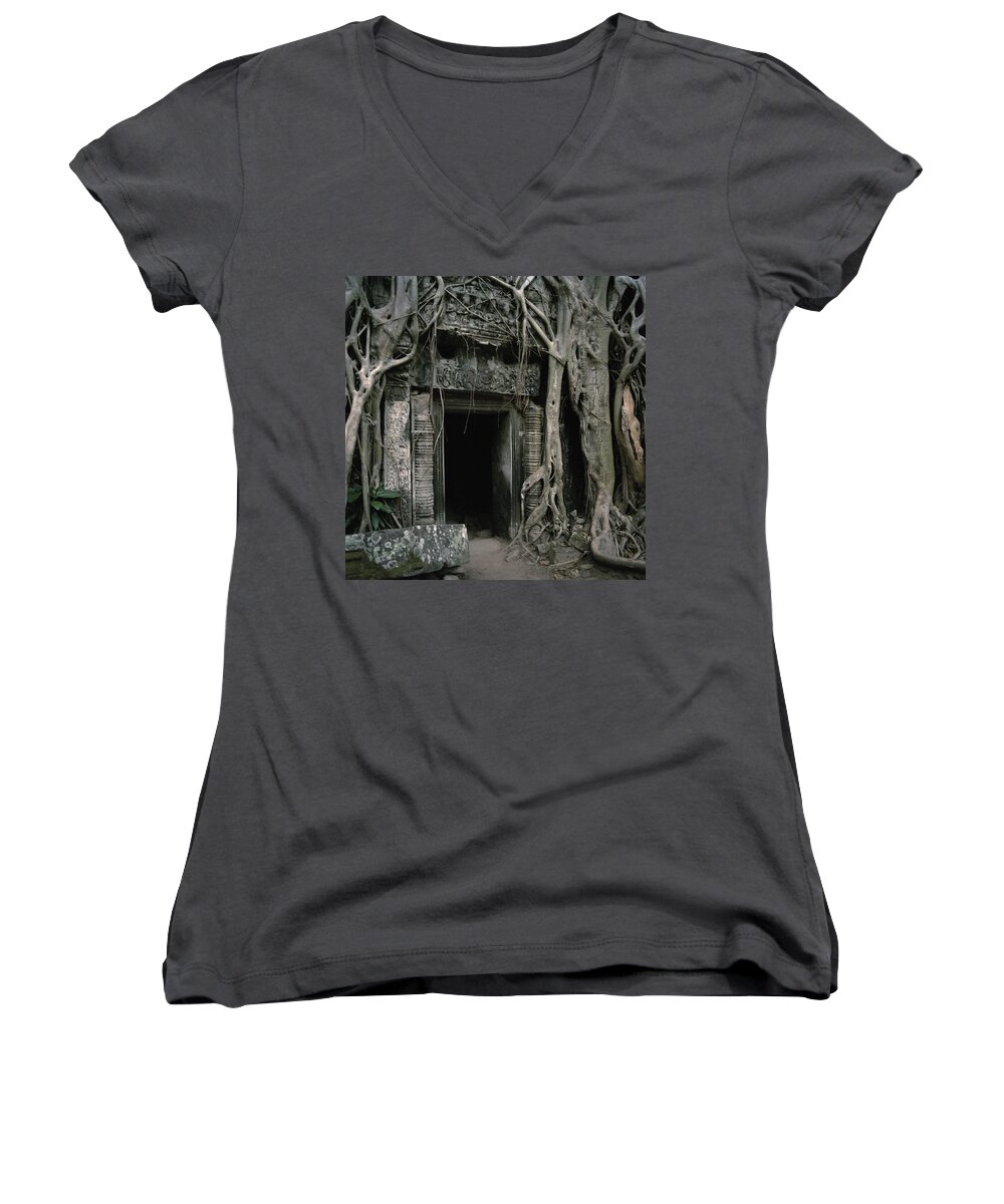 Ancient Women's V-Neck featuring the photograph Ancient Angkor by Shaun Higson