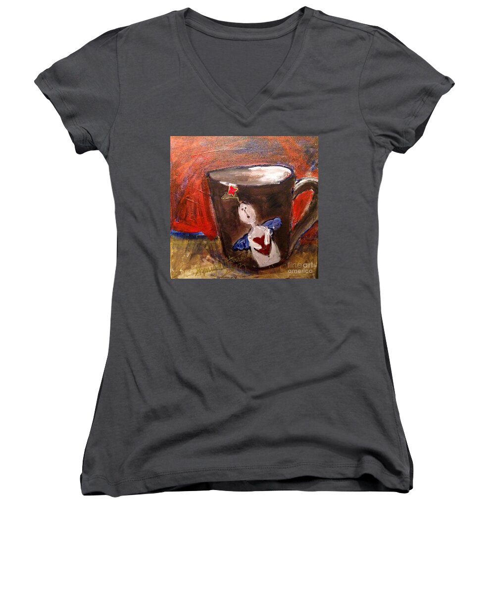 Angel Women's V-Neck featuring the painting Angel Kisses For You by Sherry Harradence