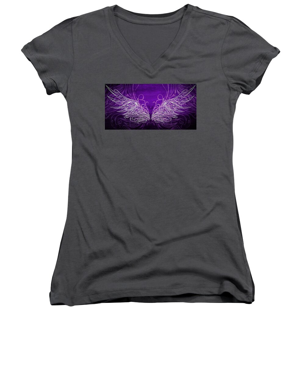 Wing Women's V-Neck featuring the mixed media Angel Wings Royal by Angelina Tamez