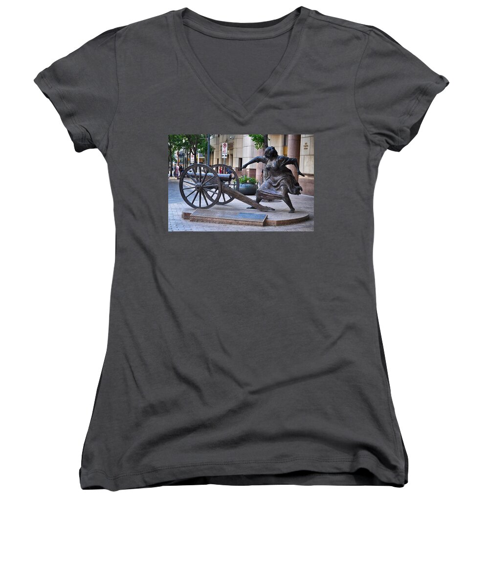 Angelina Belle Peyton Eberly Women's V-Neck featuring the photograph Angelina Eberly of Austin by Kristina Deane