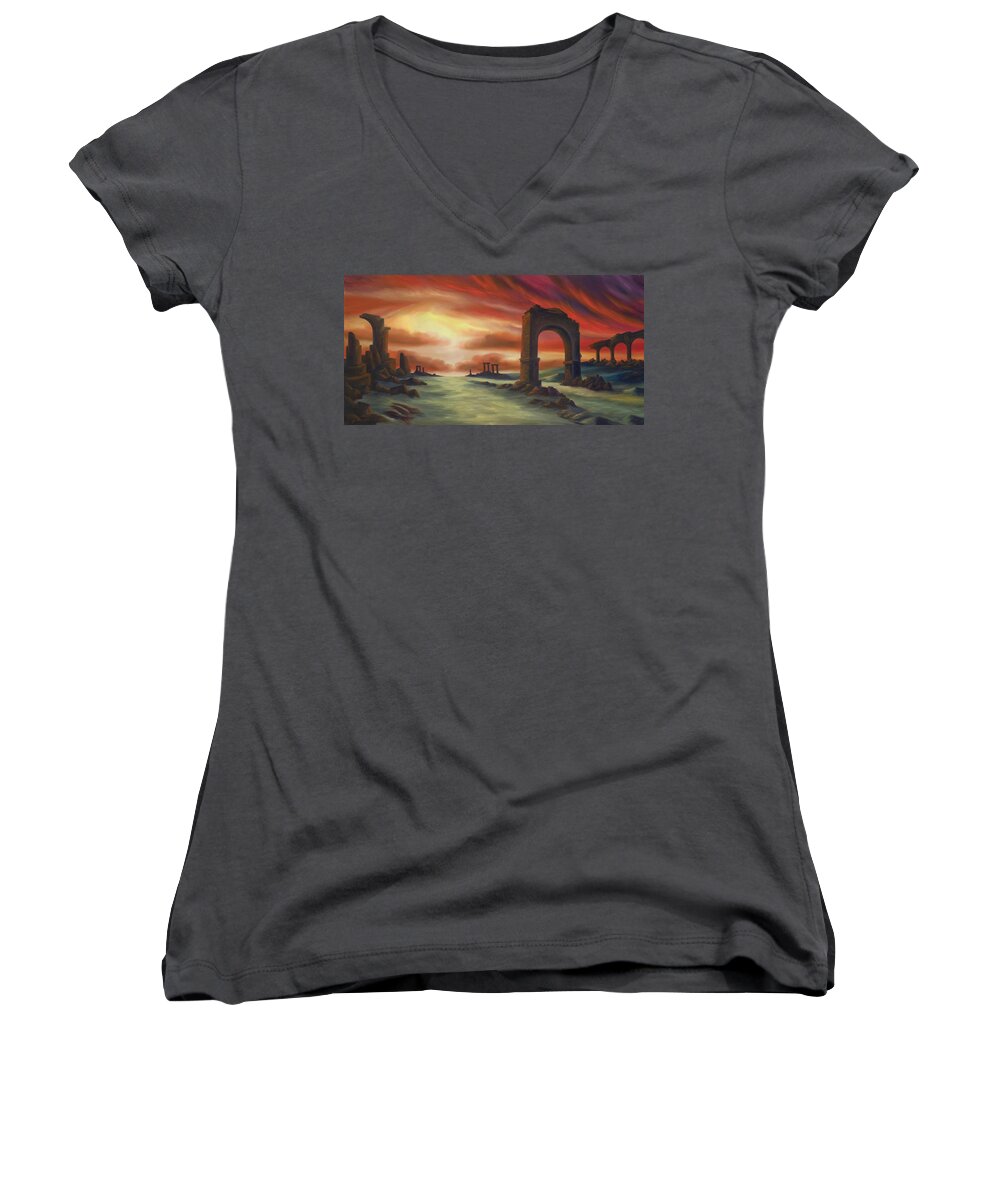 Sunset Women's V-Neck featuring the painting Another Fallen Empire by James Hill