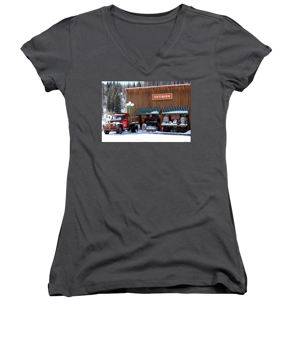 Antiques Women's V-Neck featuring the photograph Antiques In The Mountains by Fiona Kennard