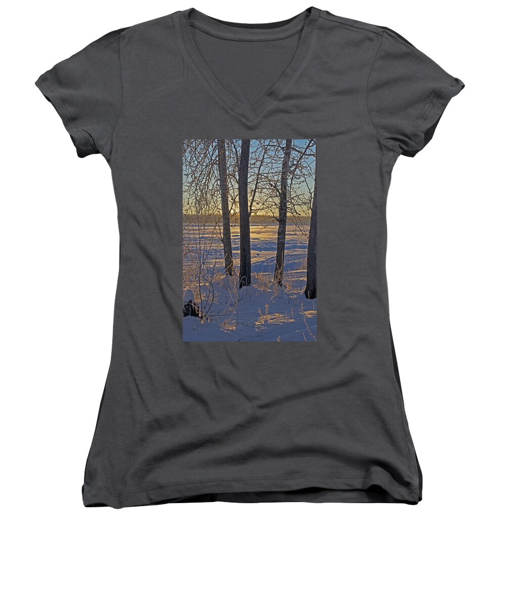 Tree Women's V-Neck featuring the photograph Artistic Chena River Trees by Cathy Mahnke
