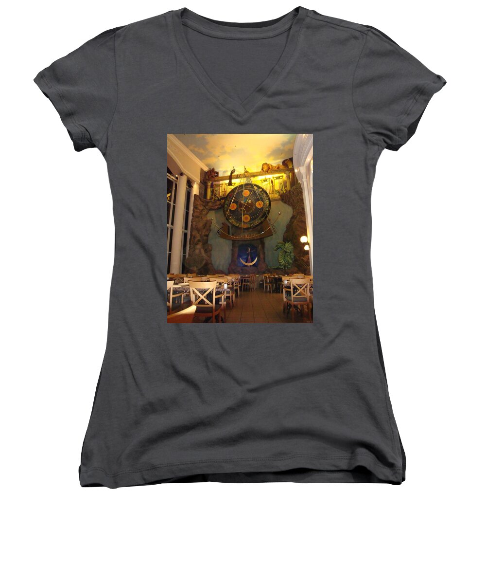 Astronomical Women's V-Neck featuring the photograph Astronomical Clock in Stuttgart by Jeff at JSJ Photography