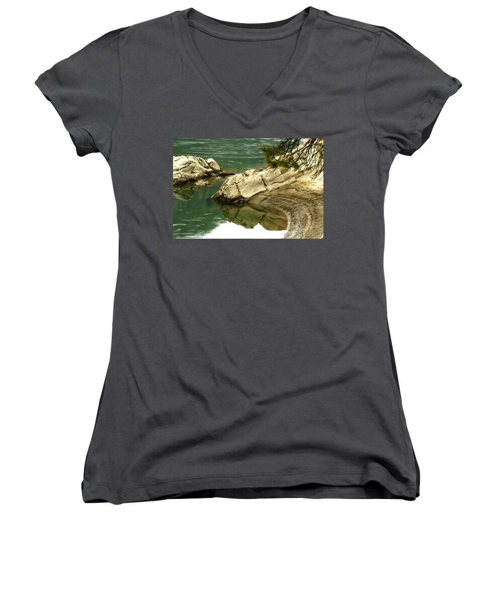 Lake Women's V-Neck featuring the photograph At the Waters Edge by Loni Collins
