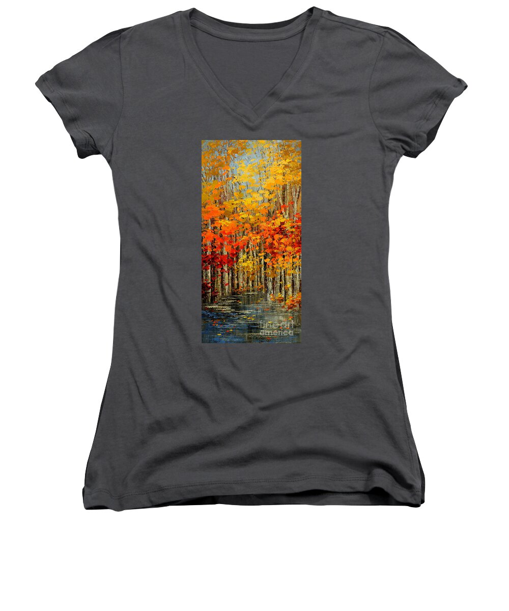 Forest Women's V-Neck featuring the painting Autumn Banners by Tatiana Iliina