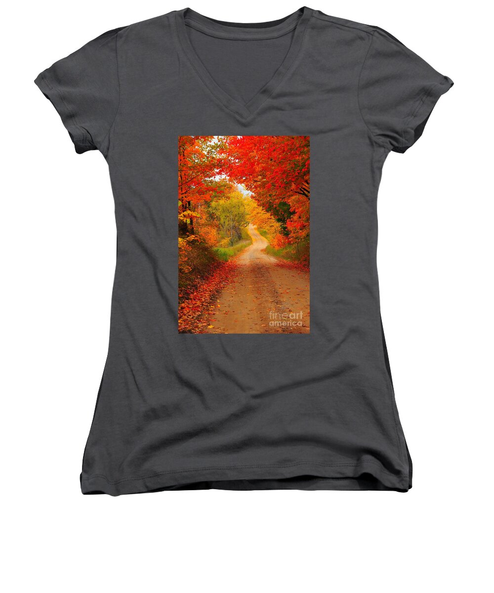 Red Women's V-Neck featuring the photograph Autumn Cameo by Terri Gostola
