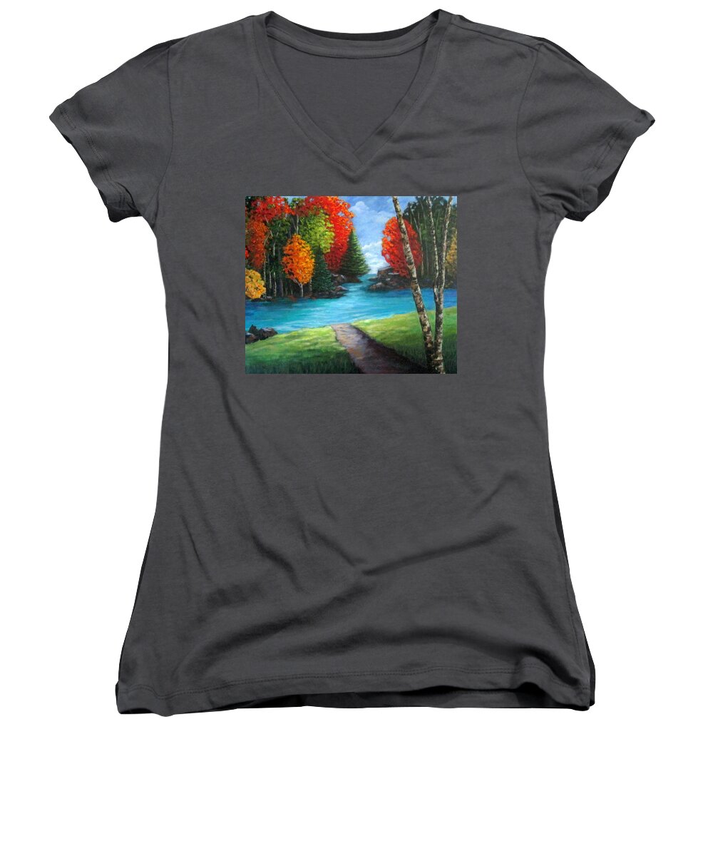 Fall Women's V-Neck featuring the painting Autumn Glory by Rosie Sherman