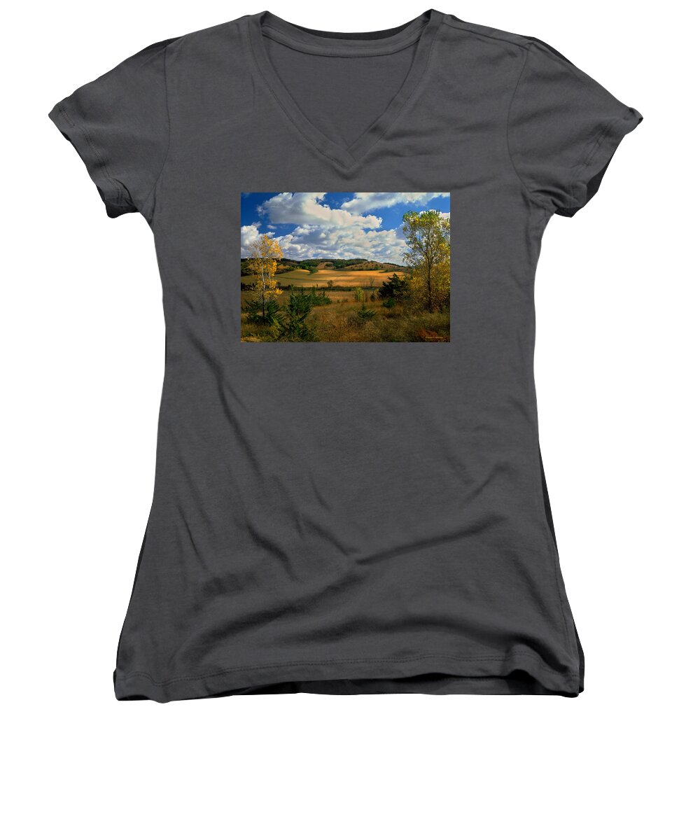 Landscape Women's V-Neck featuring the photograph Autumn Skies by Bruce Morrison