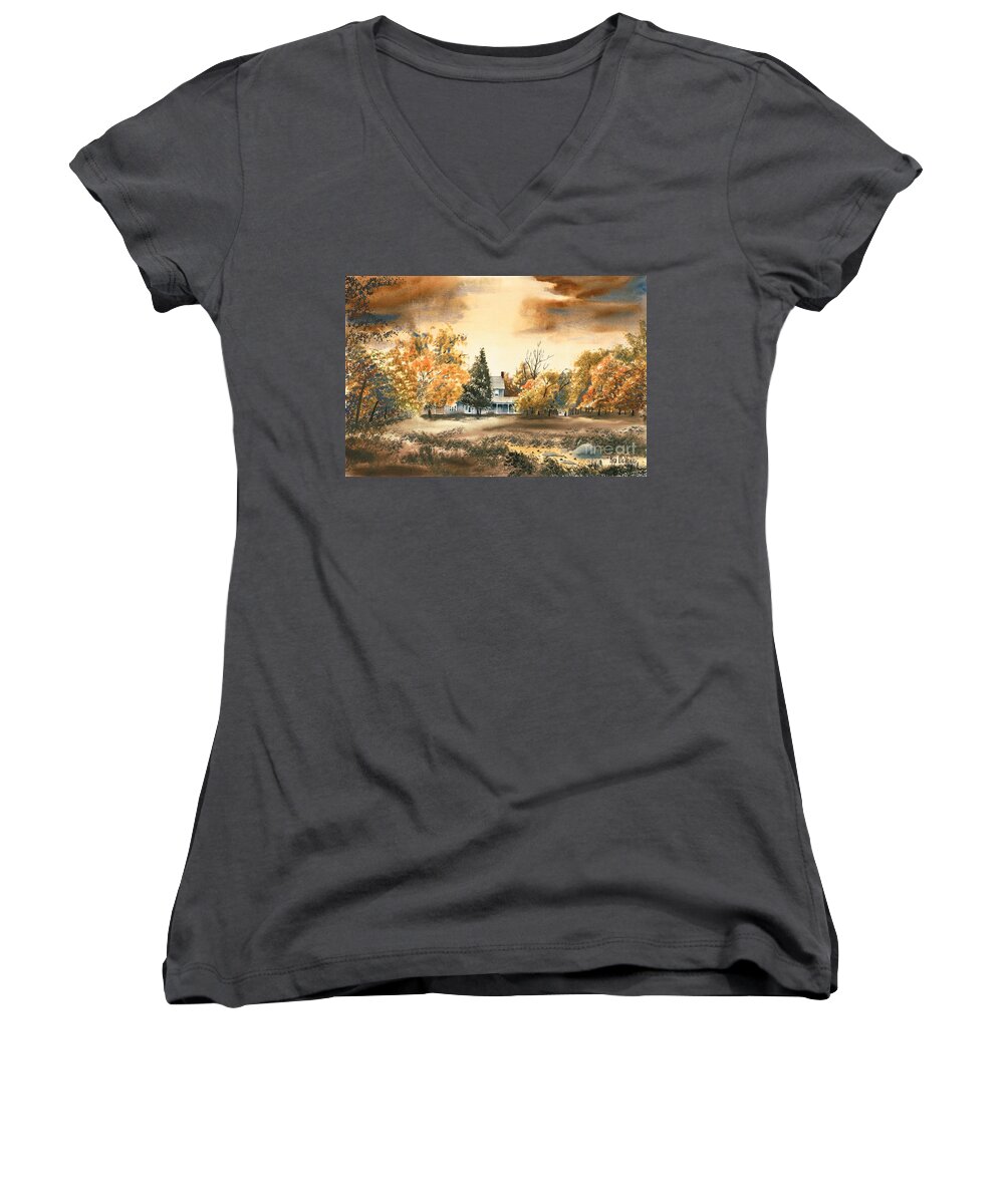 Autumn Sky No W103 Women's V-Neck featuring the painting Autumn Sky No W103 by Kip DeVore