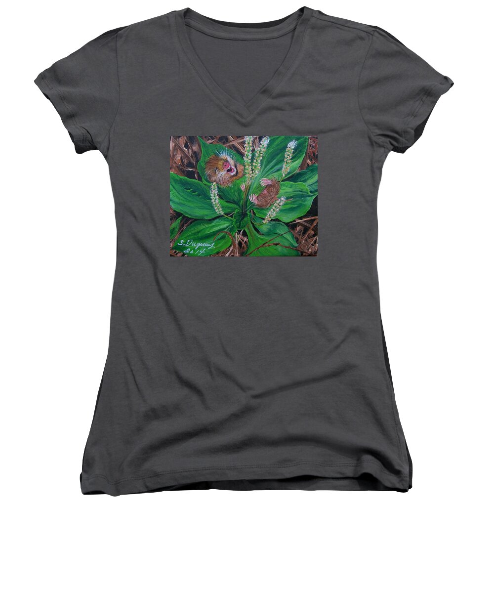  Kooky Women's V-Neck featuring the painting Baby  Molly by Sharon Duguay