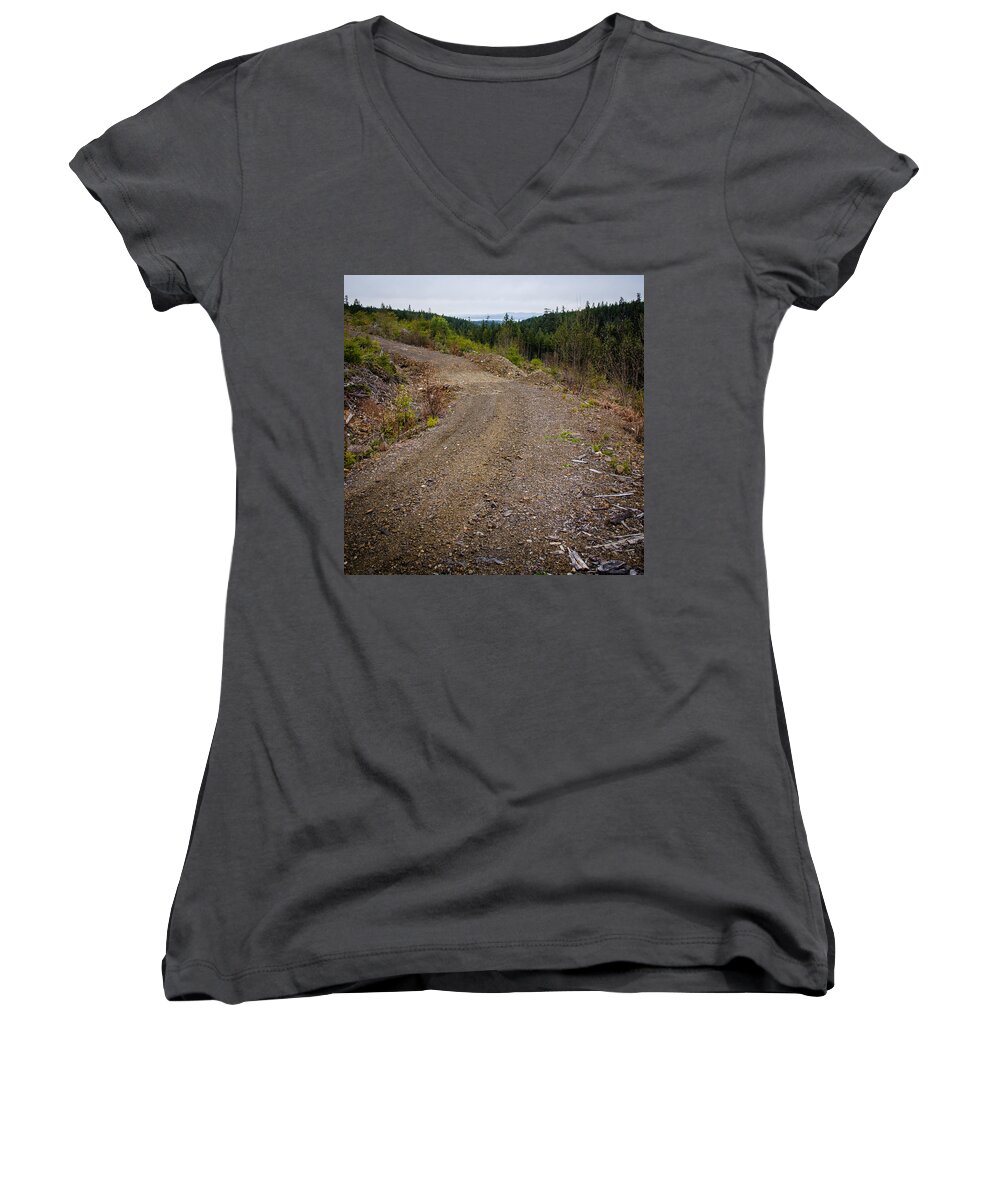 Backroad Women's V-Neck featuring the photograph 4x4 Logging Road to Adventure by Roxy Hurtubise