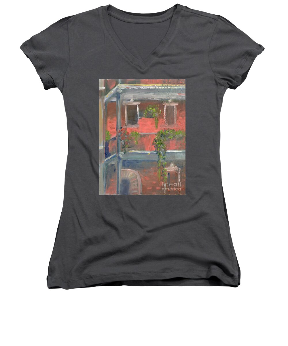 New Orleans Women's V-Neck featuring the painting Balcony I by Lilibeth Andre