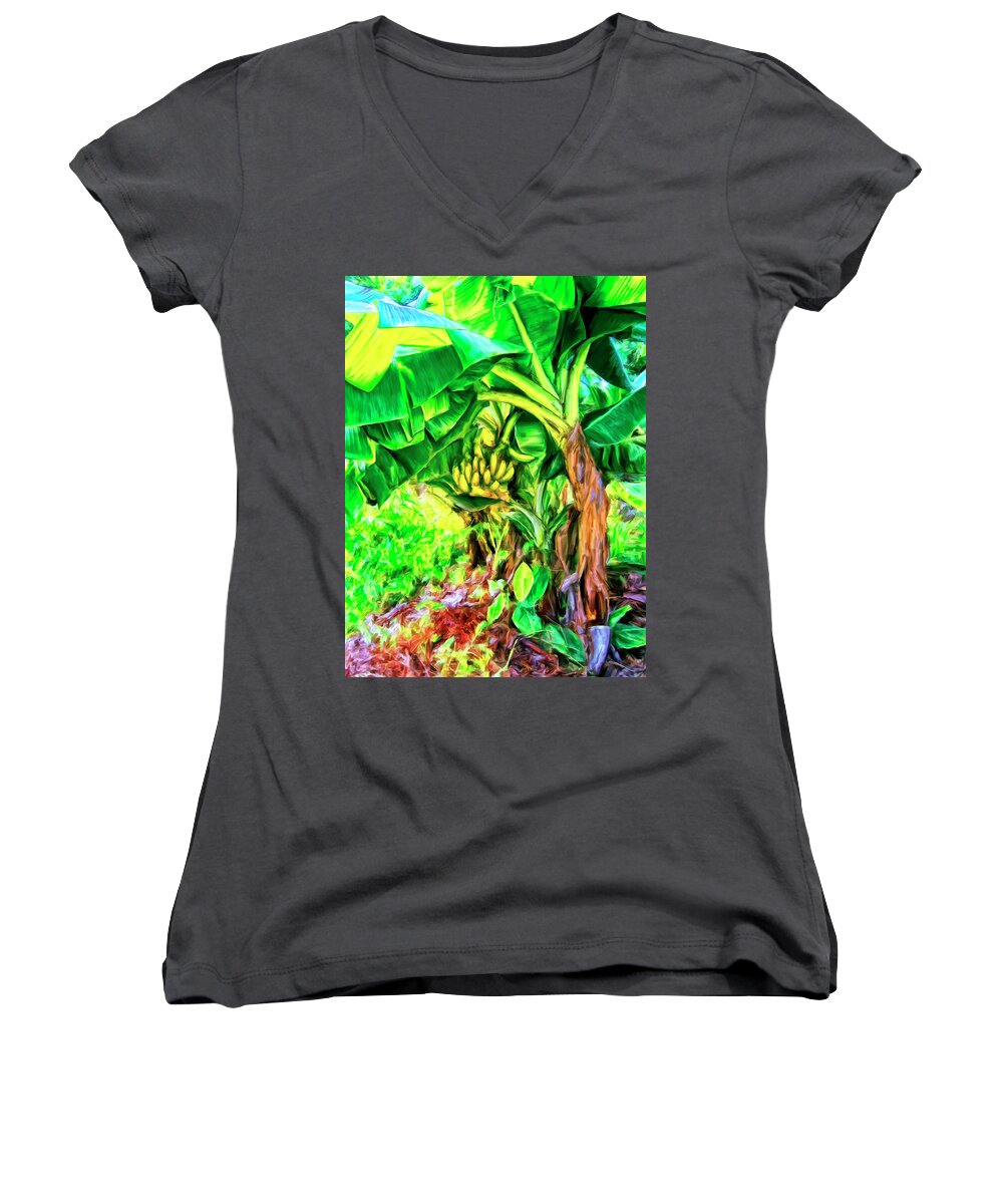 Bananas Women's V-Neck featuring the painting Bananas in Lahaina Maui by Dominic Piperata