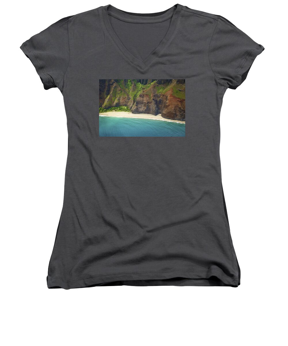 Beach Women's V-Neck featuring the photograph Beach Along Na Pali Coast by Kicka Witte