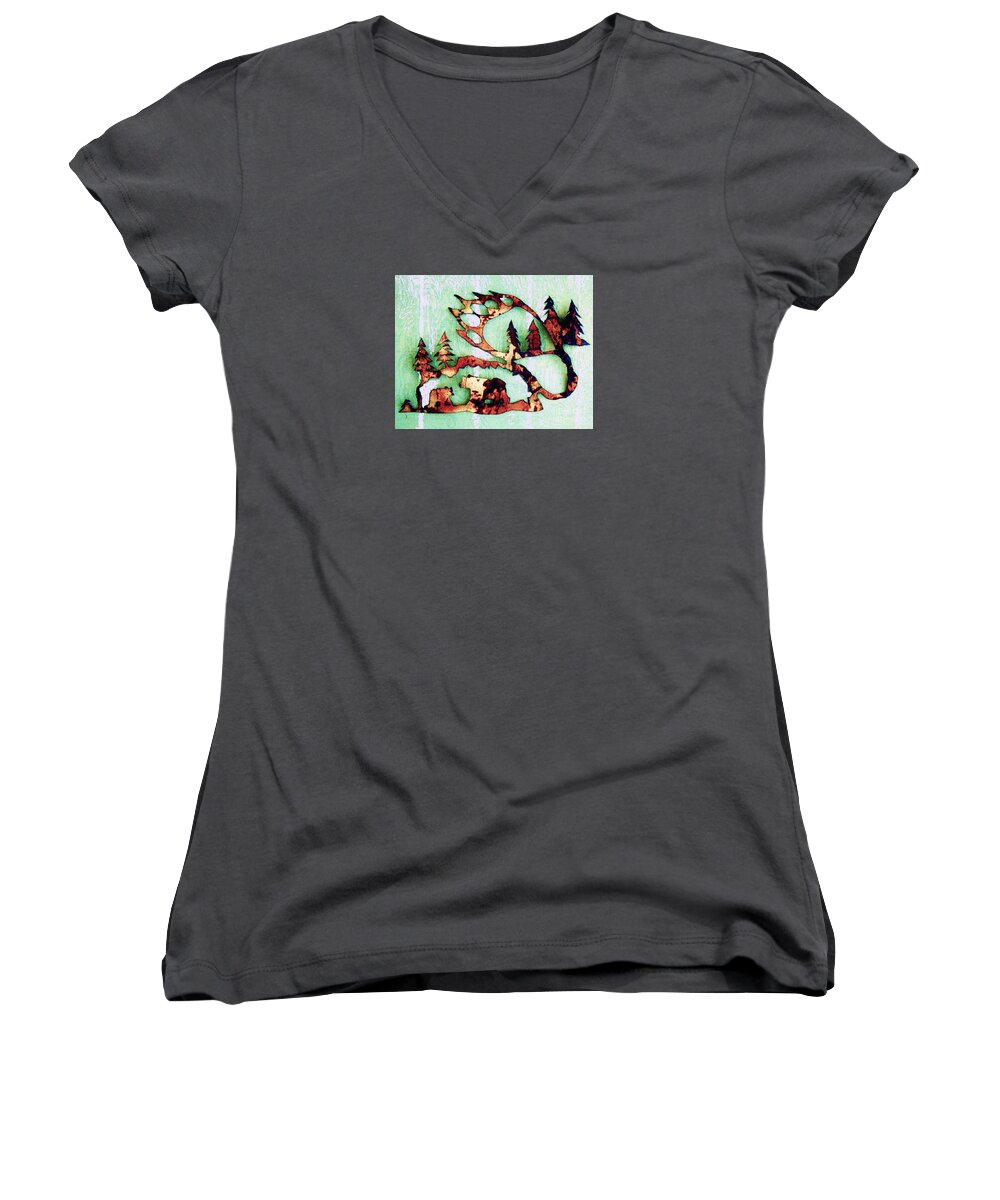 Bear Track Women's V-Neck featuring the photograph Bear Track 11 by Larry Campbell