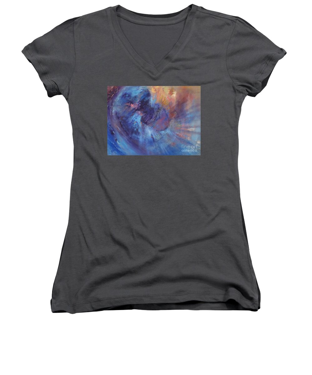 Abstract Women's V-Neck featuring the painting Beyond by Valerie Travers