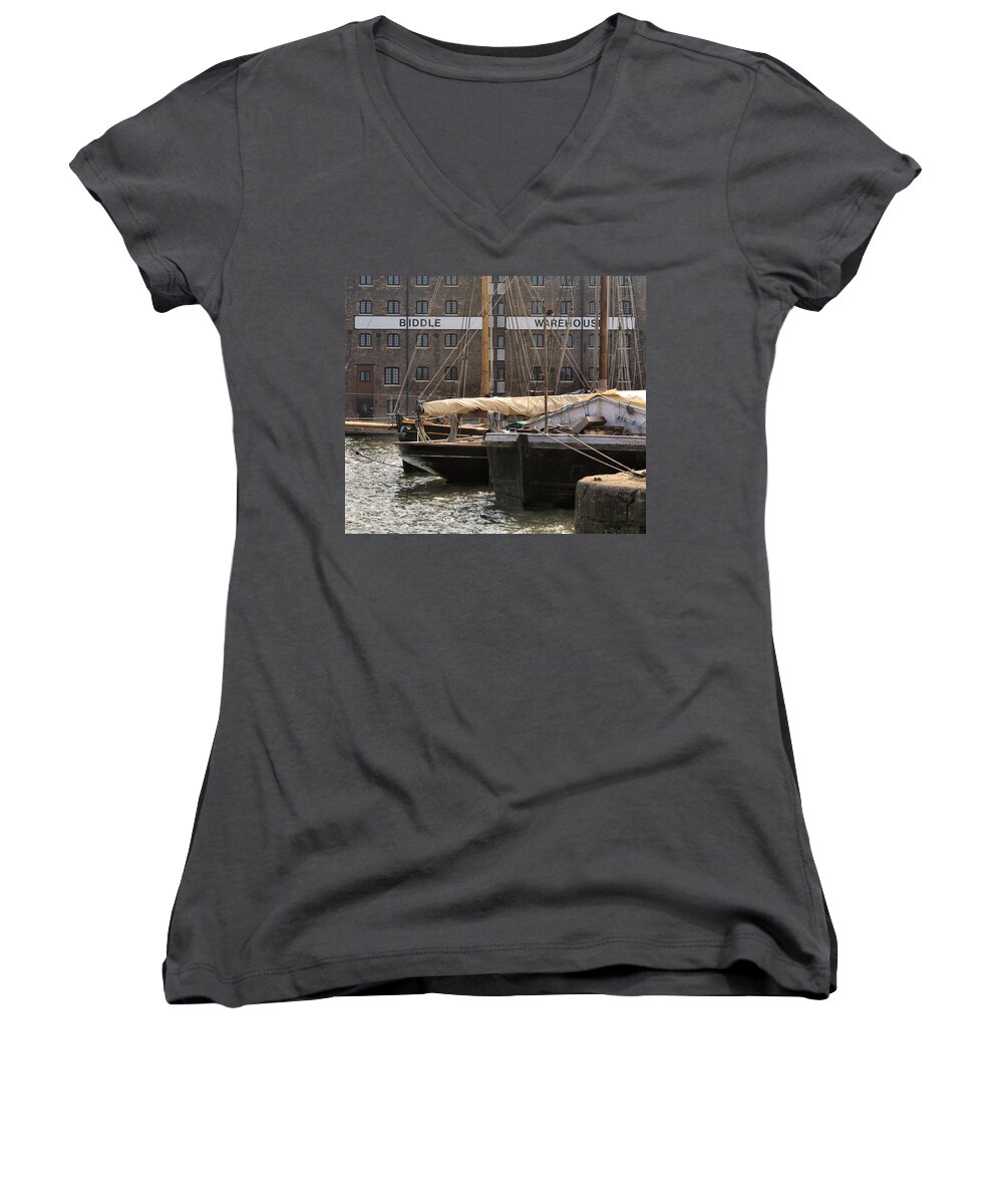 Warehouse Women's V-Neck featuring the digital art Biddle warehouse by Ron Harpham