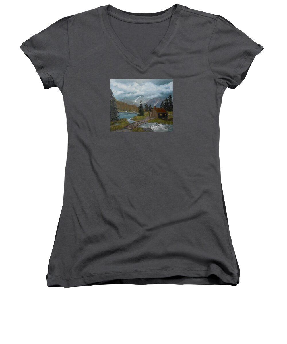 Clouds Women's V-Neck featuring the painting Big Storms a Comin' by Sheri Keith