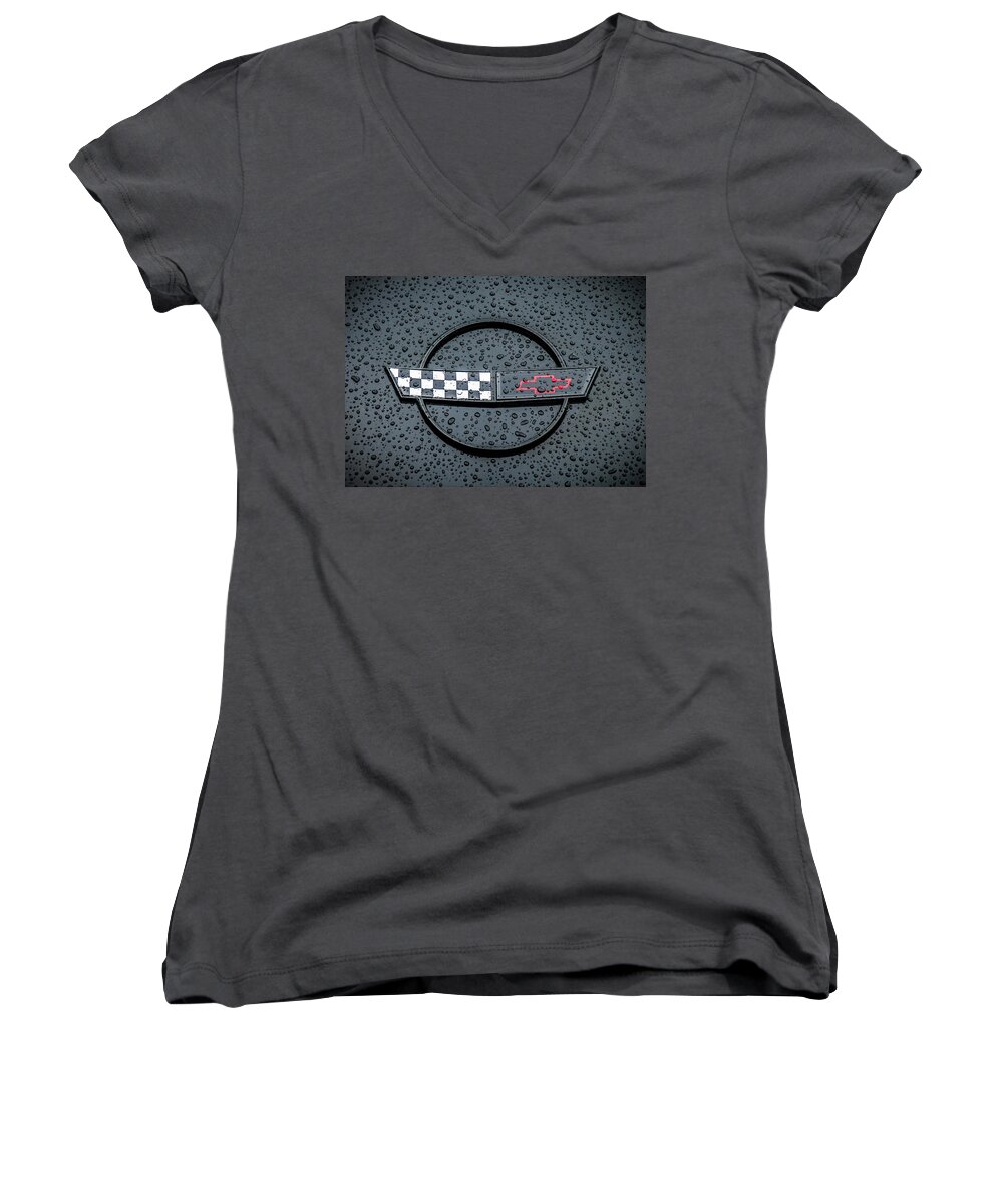 Chevrolet Women's V-Neck featuring the digital art Black Flag by Douglas Pittman