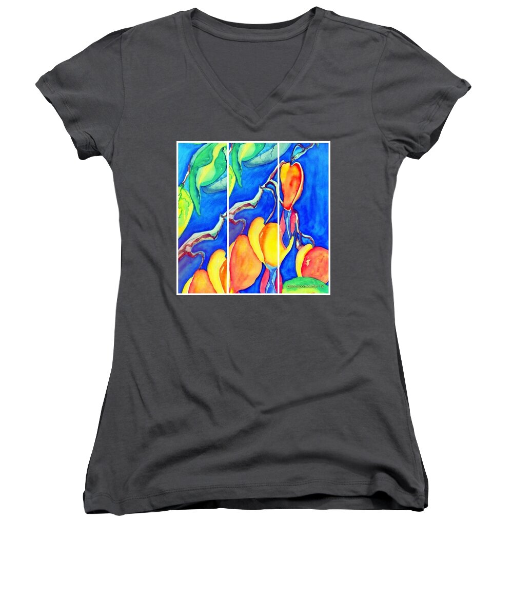 Art Women's V-Neck featuring the photograph Bleeding Hearts Tryptic - digital artwork from original watercolor painting by Anna Porter