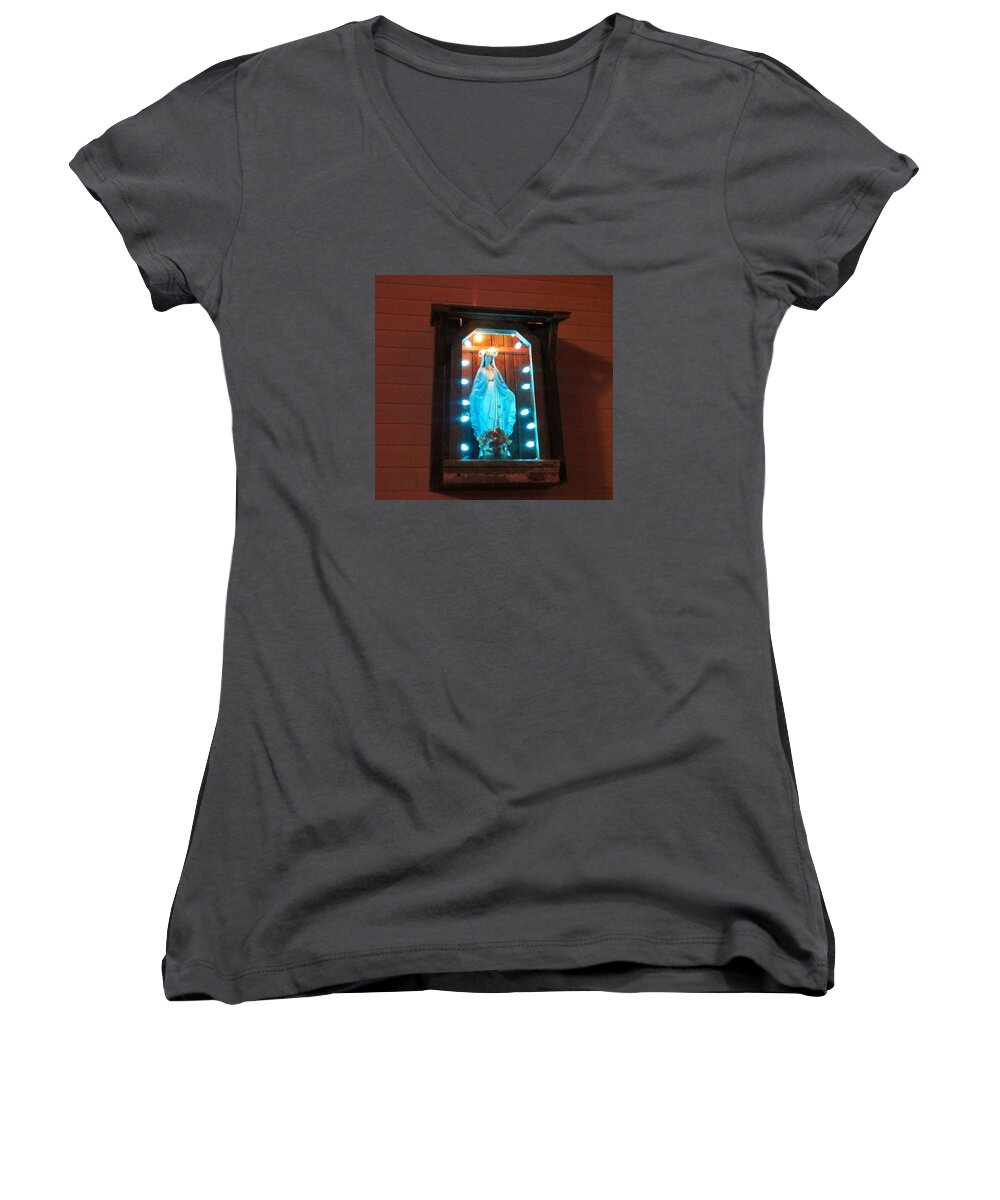 Blessed Mary Women's V-Neck featuring the photograph Blessed Mary - New Orleans LA - www.RocknBowl.com by Deborah Lacoste