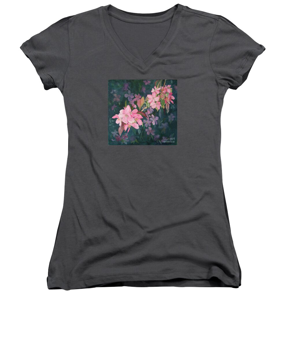 Blossoms Women's V-Neck featuring the painting Blossoms for Sally by Lynn Quinn