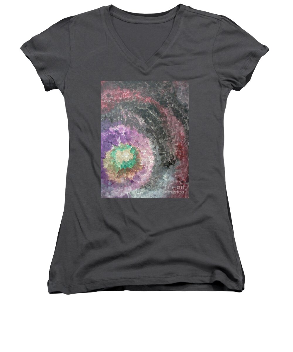 Abstract Women's V-Neck featuring the painting Blow Back by Pamela Henry