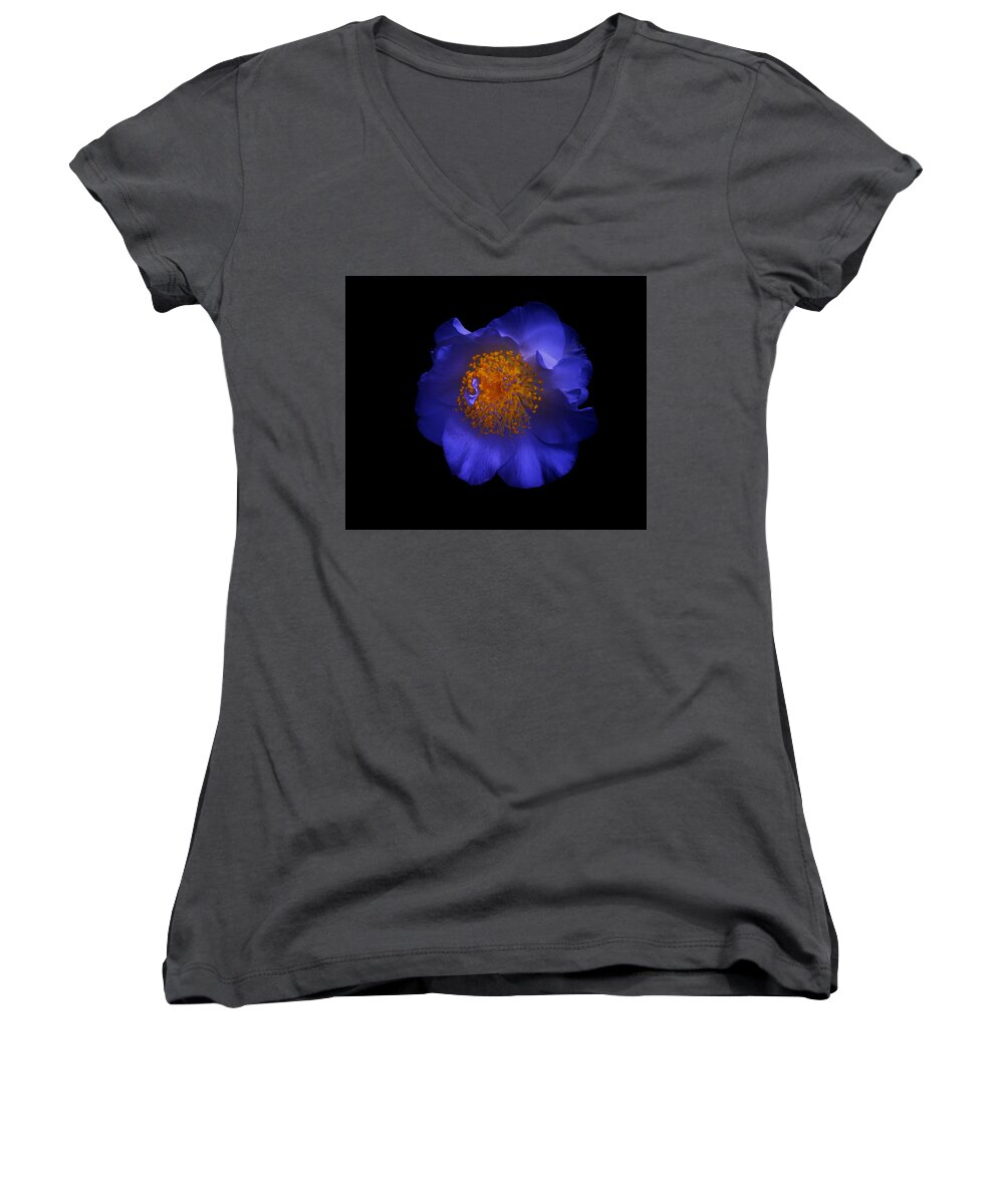 Blue Women's V-Neck featuring the photograph Blue Beauty by Micki Findlay